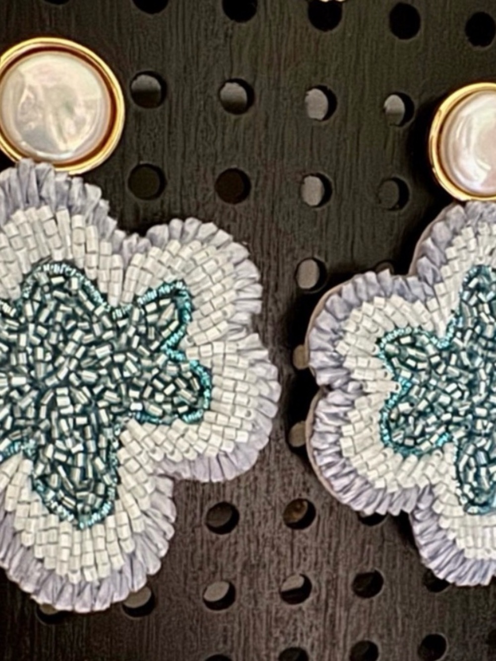 Mignonne Gavigan Lavender and Teal Pearl Flower Drop Earrings